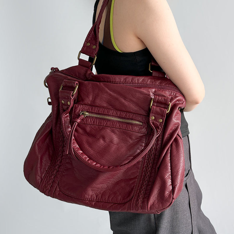 Vvsha Women's Fashion Y2K Hot Girl Washed Distressed Motorcycle Bag Large Capacity Vegan Leather Shoulder Handbag