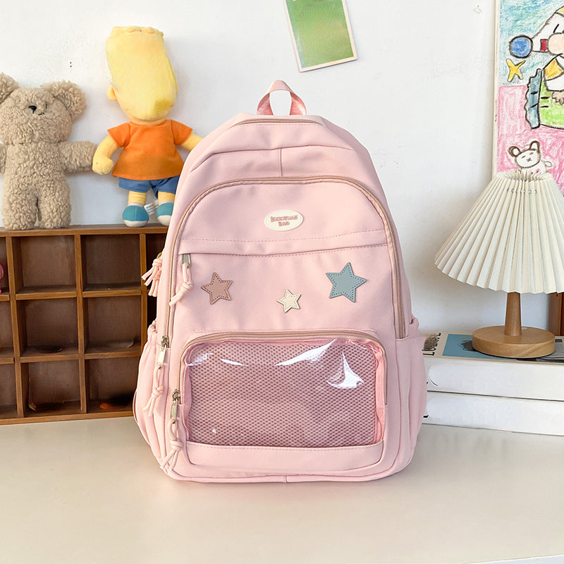 Vvsha Japanese Y2k Aesthetic Star Transparent Backpack Women Students Casual Kawaii Star Schoolbag Girl High-capacity Preppy Backpacks