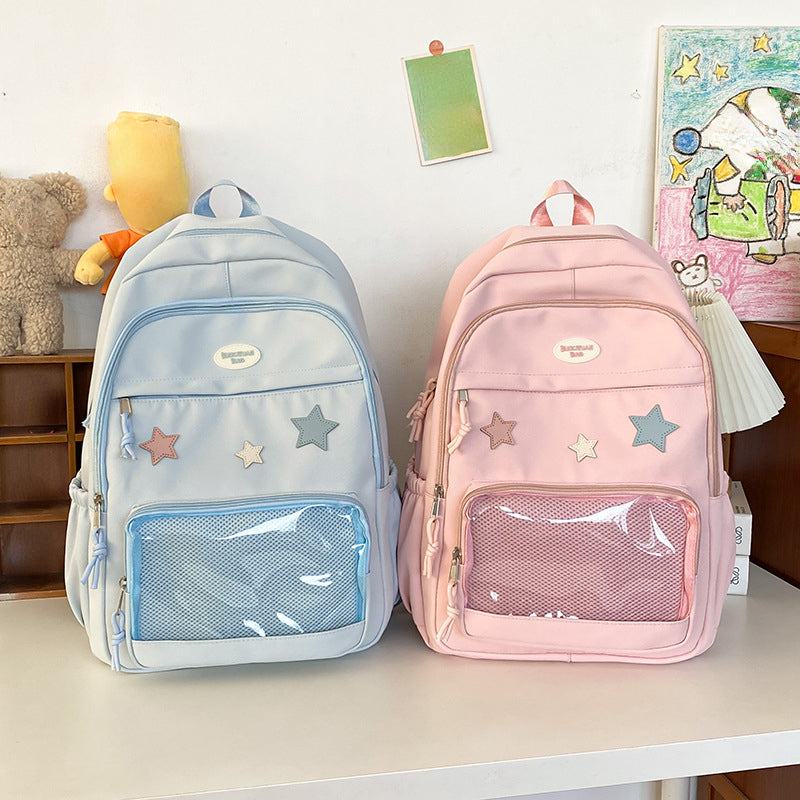 Vvsha Japanese Y2k Aesthetic Star Transparent Backpack Women Students Casual Kawaii Star Schoolbag Girl High-capacity Preppy Backpacks