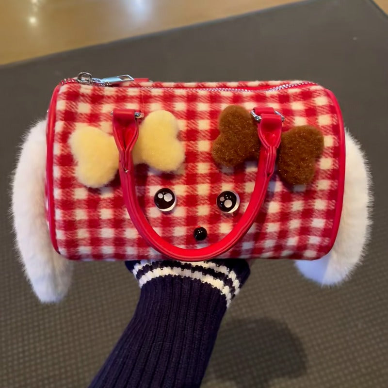 Vvsha MBTI Plaid Womens Handbag Cute Dog Small Fashion Y2k Original Shoulder Bag Vintage Red Exquisite Harajuku Female Crossbody Bag