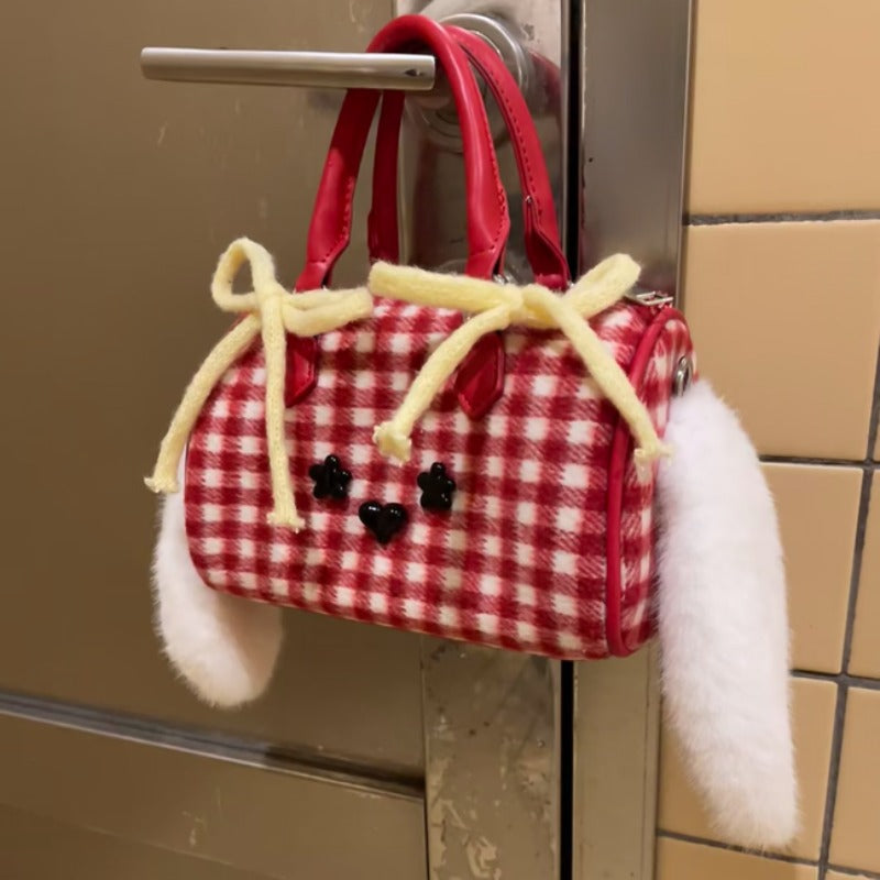 Vvsha MBTI Plaid Womens Handbag Cute Dog Small Fashion Y2k Original Shoulder Bag Vintage Red Exquisite Harajuku Female Crossbody Bag