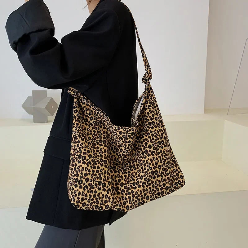 Vvsha Women's Bag Cheap Casual Large Capacity Shoulder Bags Shopper Canvas Fashion Harajuku Zipper Leopard Print Ulzzang Handbags