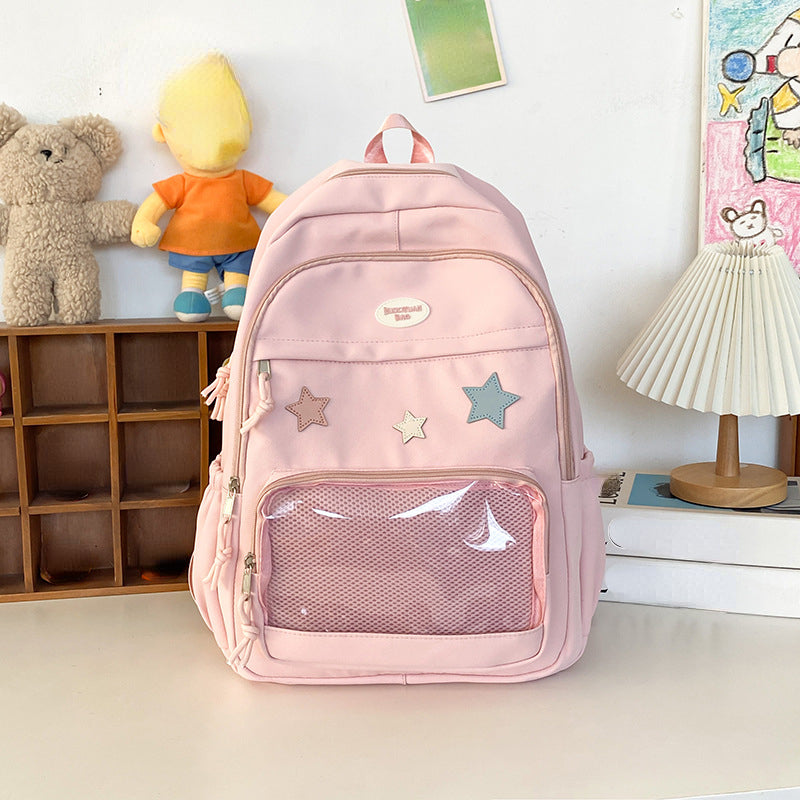 Vvsha Japanese Y2k Aesthetic Star Transparent Backpack Women Students Casual Kawaii Star Schoolbag Girl High-capacity Preppy Backpacks