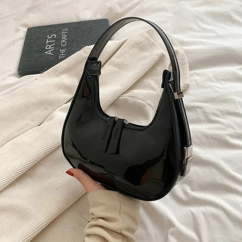 Vvsha Trendy Designer Solid Shoulder Bags for Women Handbags and Purses 2025 New Fashion Patent Leather Underarm Ladies Tote Bags
