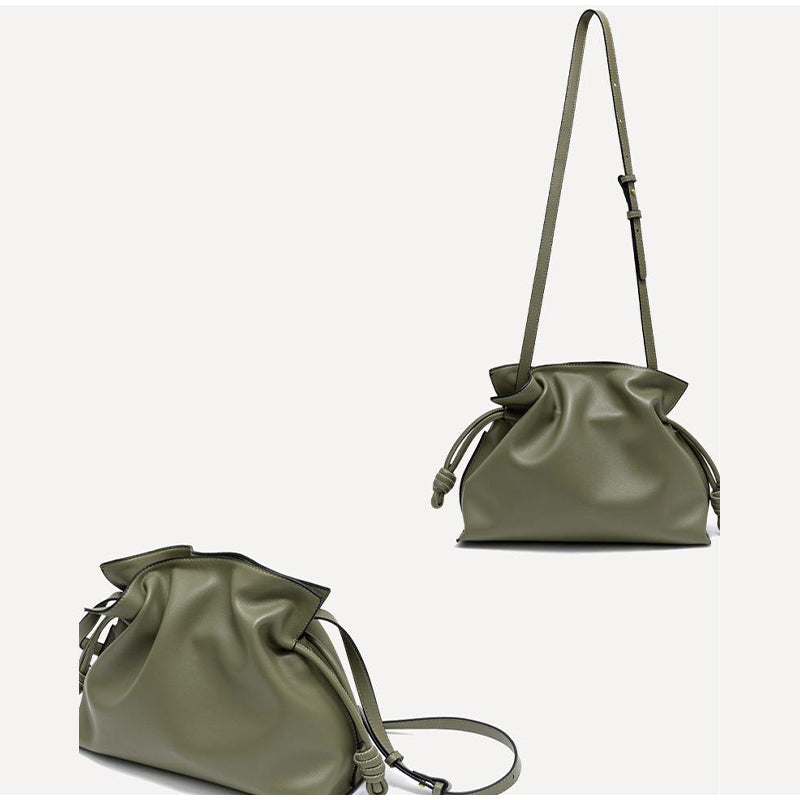 Vvsha Brand Luxury Drawstring Long Shoulder Bag Crossbody Pleated Design Cowhide Lucky Bag Female Fashion Clutch Bucket Bag Roomy Bags