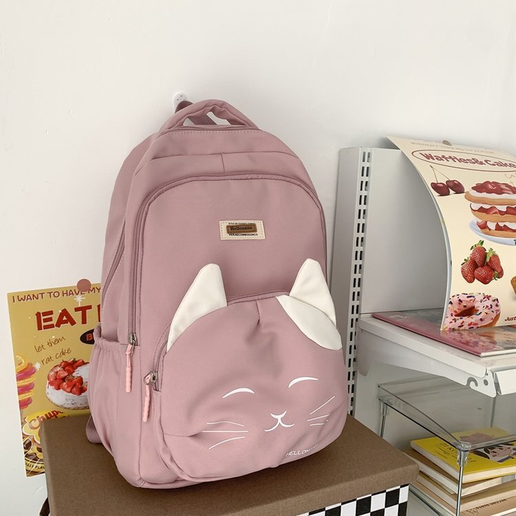 Vvsha Cute Cat Young Girl School Backpack Female Large Capacity Kawaii Back Pack Mochila Pink Women Bagpack Nylon Cartoon Schoolbag