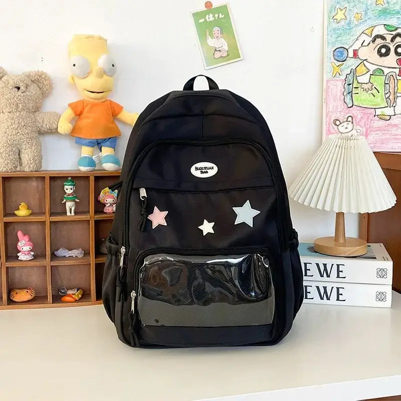 Vvsha Xiuya Pink Womens Backpack Cute Patchwork Transparent Fashion Backpacks Nylon Casual Large Capacity Travel Harajuku Female Bag