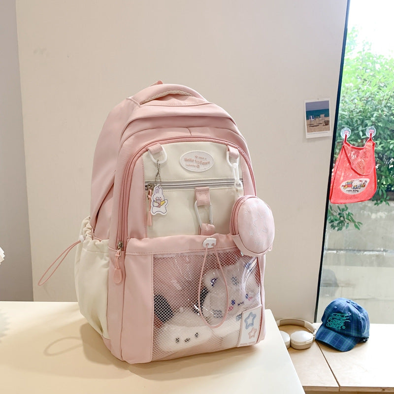 Vvsha Cute Nylon School Backpack for Girls Teenage Student Women Backpack Multi-Pocket Schoolbag Kawaii Laptop Book Bag Pack Mochila