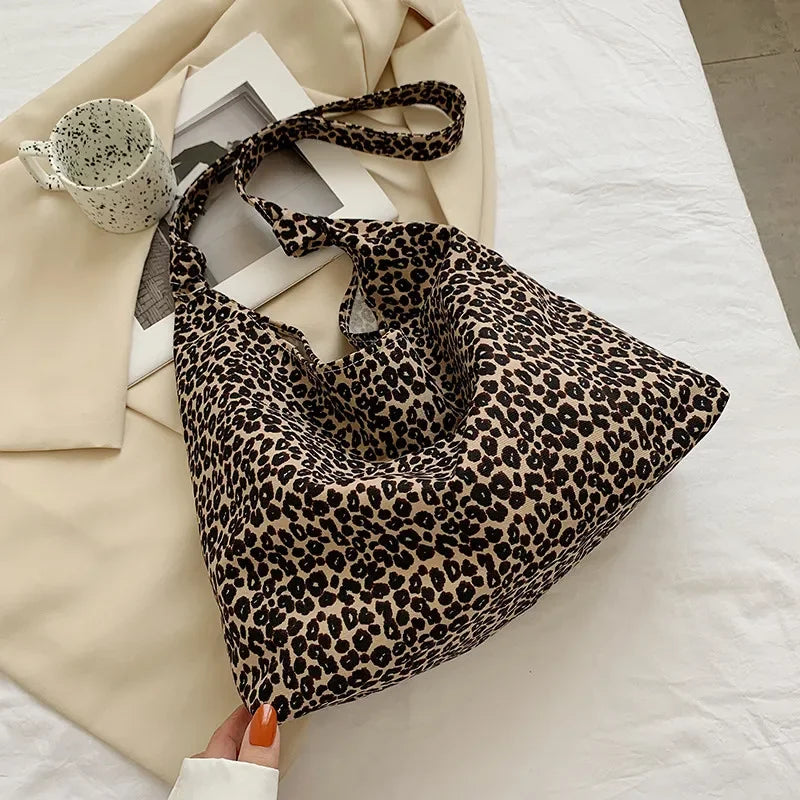 Vvsha Women's Bag Cheap Casual Large Capacity Shoulder Bags Shopper Canvas Fashion Harajuku Zipper Leopard Print Ulzzang Handbags