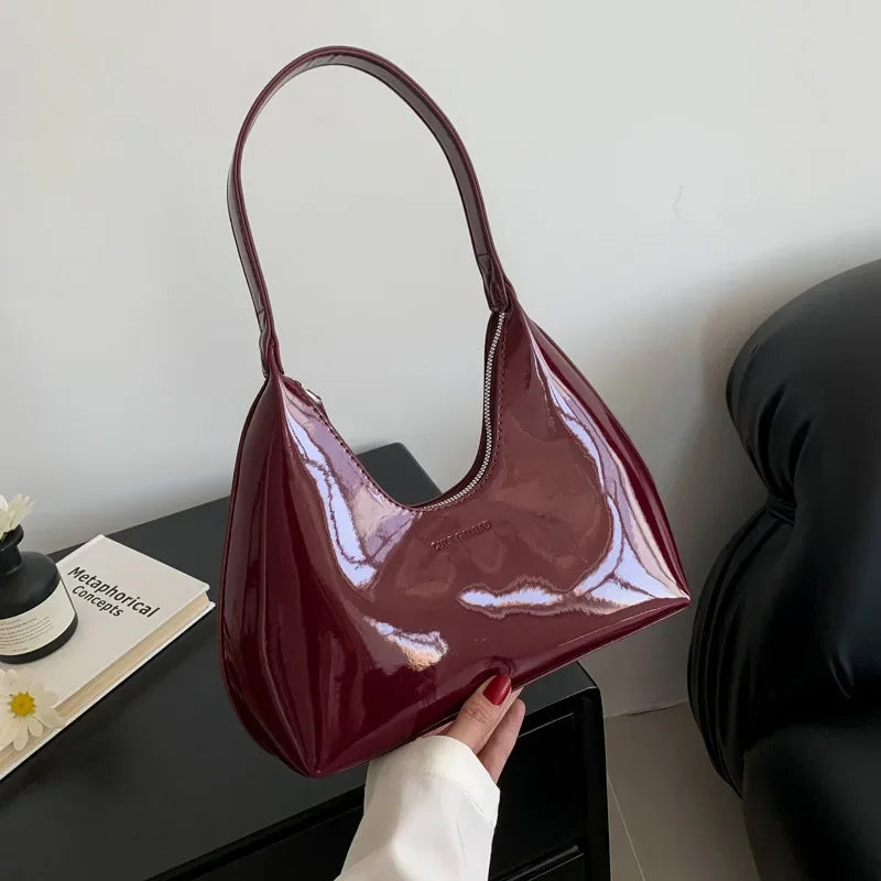Vvsha Trendy Designer Solid Shoulder Bags for Women Handbags and Purses 2025 New Fashion Patent Leather Underarm Ladies Tote Bags