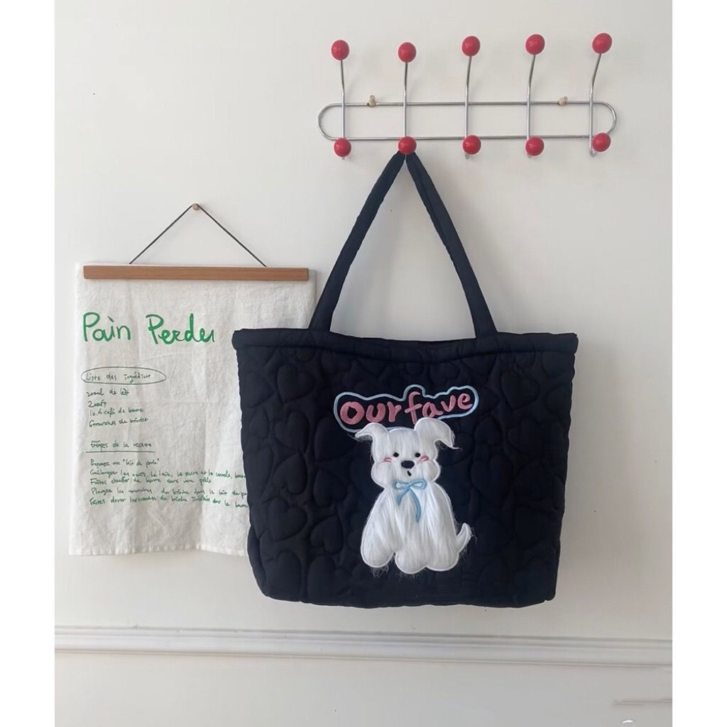 Vvsha Harajuku Pink Large Capacity Tote Bag Women Sweet Cute Puppy Embroidery Handbag Hot Girls Retro Shoulder Bags Aesthetic