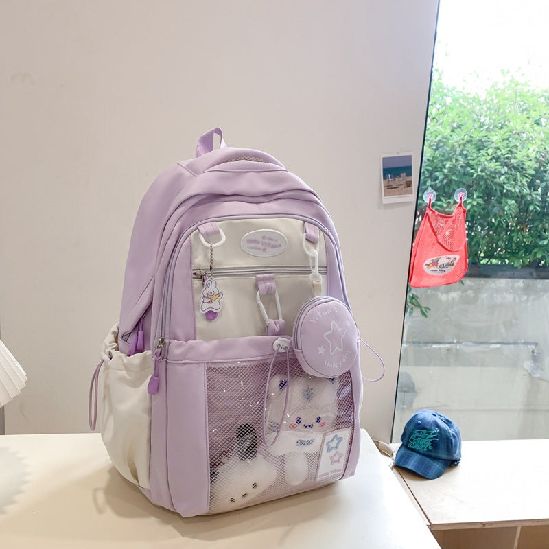 Vvsha Cute Nylon School Backpack for Girls Teenage Student Women Backpack Multi-Pocket Schoolbag Kawaii Laptop Book Bag Pack Mochila
