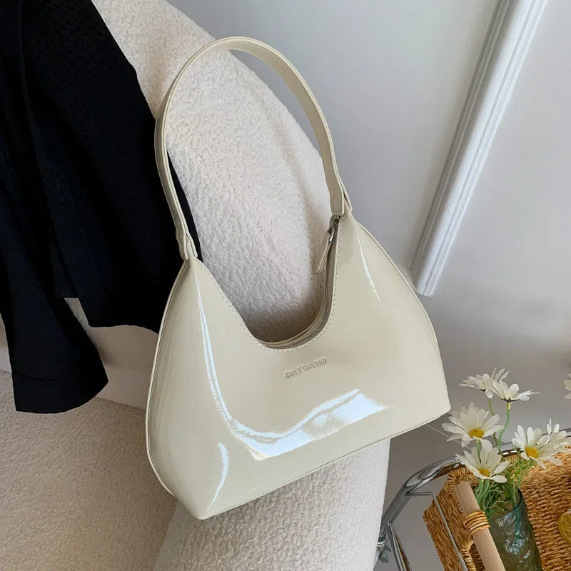 Vvsha Trendy Designer Solid Shoulder Bags for Women Handbags and Purses 2025 New Fashion Patent Leather Underarm Ladies Tote Bags