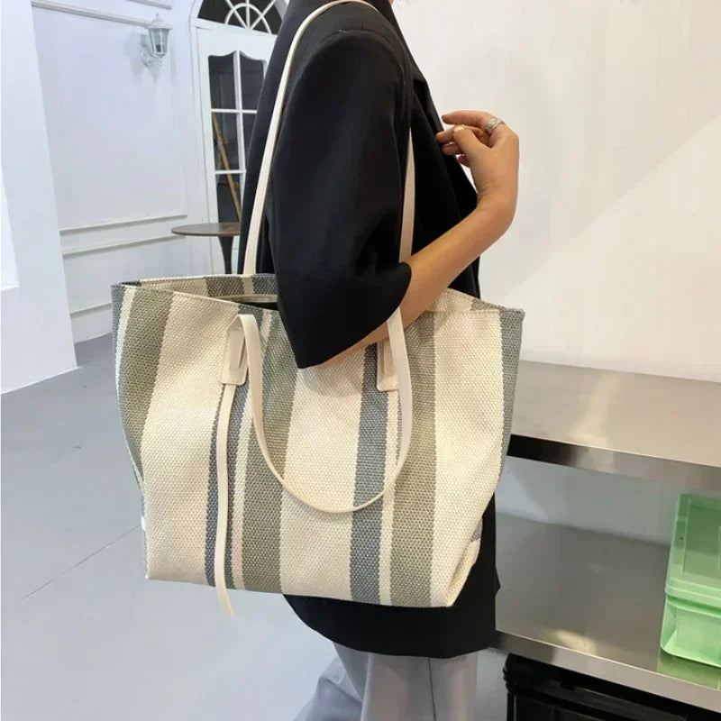 Vvsha Raffia Summer Bags for Woman 2025 Stripe Designer Shoulder Crossbody Shopper Storage Bag Women Casual Canvas Handbag Tote Bag