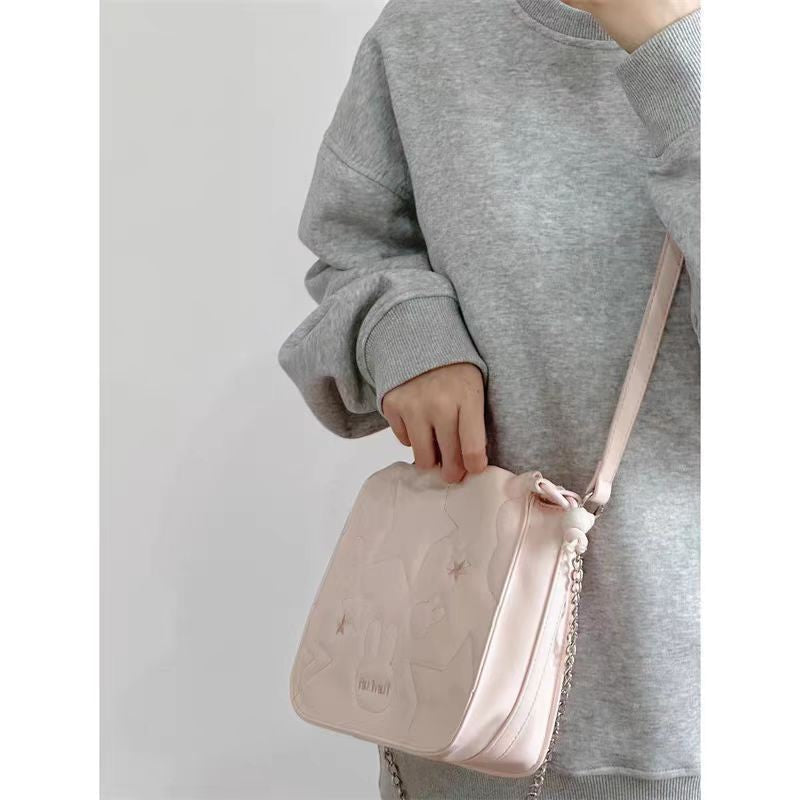 Vvsha Sweet Cute Pink Square Bag Handbag Women Beading Chain Y2k Handbag Ladies Hot Girls Shoulder Crossbody Bags Aesthetic