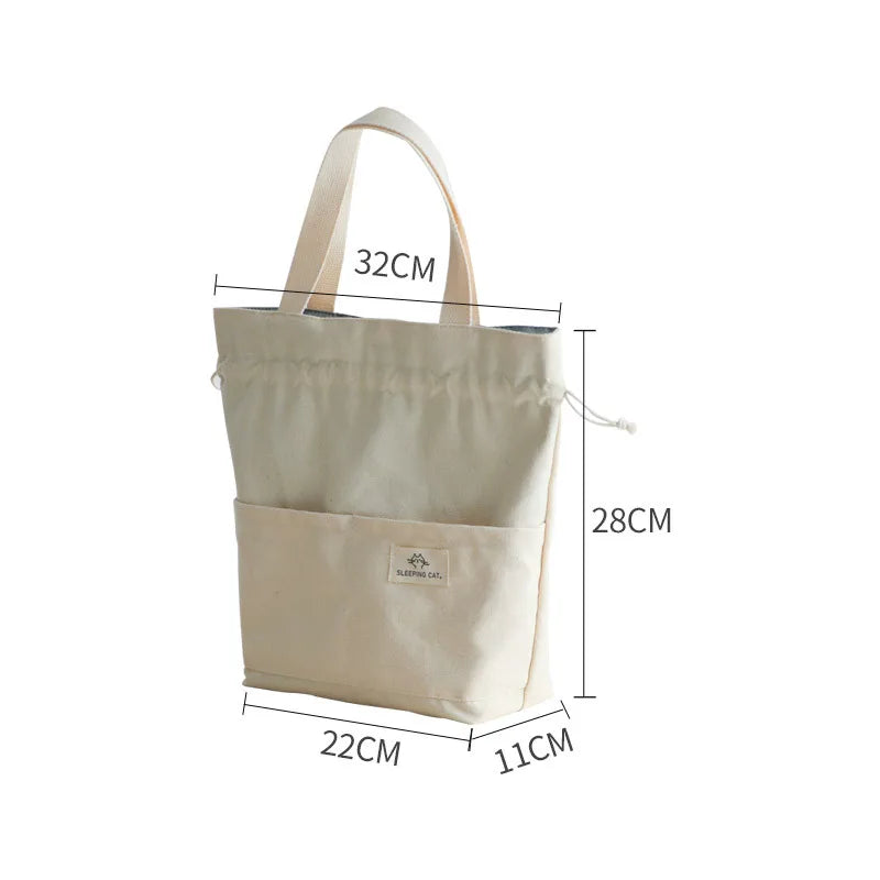 Vvsha Drawstring Canvas Insulated Lunch Bag Thicken Aluminium Foil Thermal Bento Box Tote Cooler Handbags Picnic Food Dinner Container