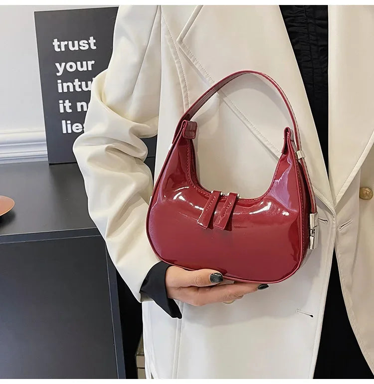 Vvsha Trendy Designer Solid Shoulder Bags for Women Handbags and Purses 2025 New Fashion Patent Leather Underarm Ladies Tote Bags