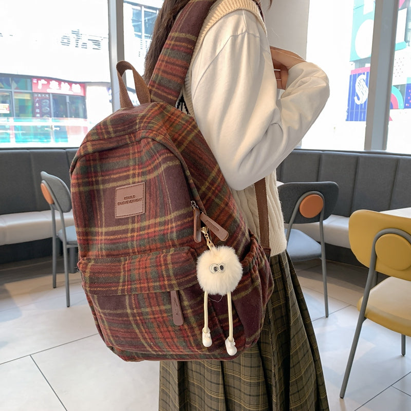 Vvsha 2025 Fashion Plaid Woollen Women Backpack Student Book Bag Backpack for Teenage Girls School Bags Large Capacity Travel Rucksack