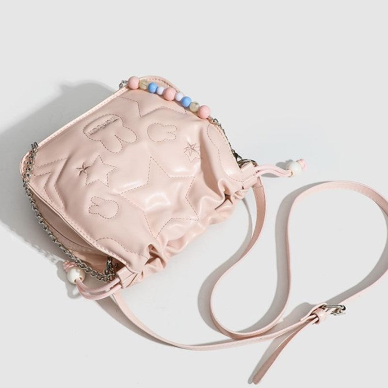 Vvsha Sweet Cute Pink Square Bag Handbag Women Beading Chain Y2k Handbag Ladies Hot Girls Shoulder Crossbody Bags Aesthetic
