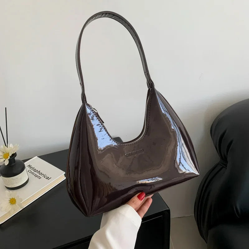 Vvsha Trendy Designer Solid Shoulder Bags for Women Handbags and Purses 2025 New Fashion Patent Leather Underarm Ladies Tote Bags