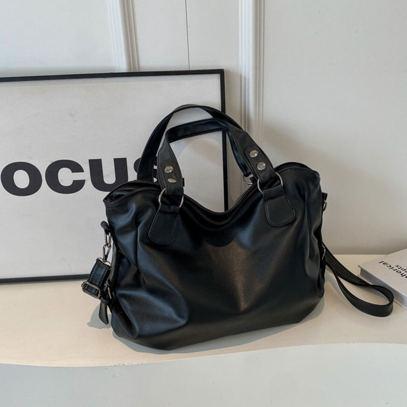 Vvsha Women's Retro Roomy Shoulder Bag Female Luxury Black Classic Crossbody Bag Quality Leather Ladies Large Commuter Tote Handbag