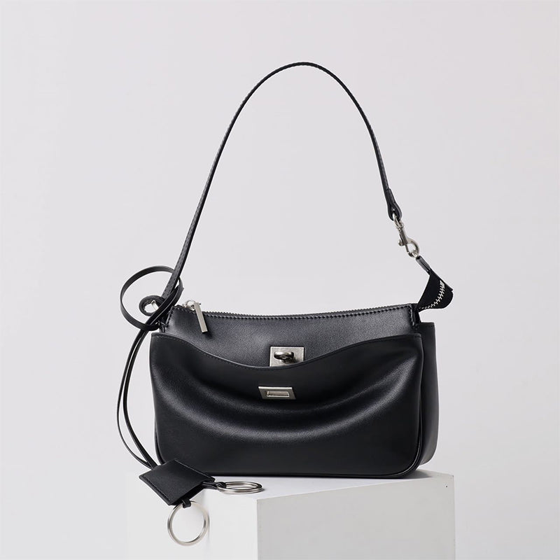 Vvsha Luxury Rodeo Women Shoulder Bags Cowhide Leather Brand Black Handbags For Women Fashion Gold Silver Buckle Design Underarm Bags