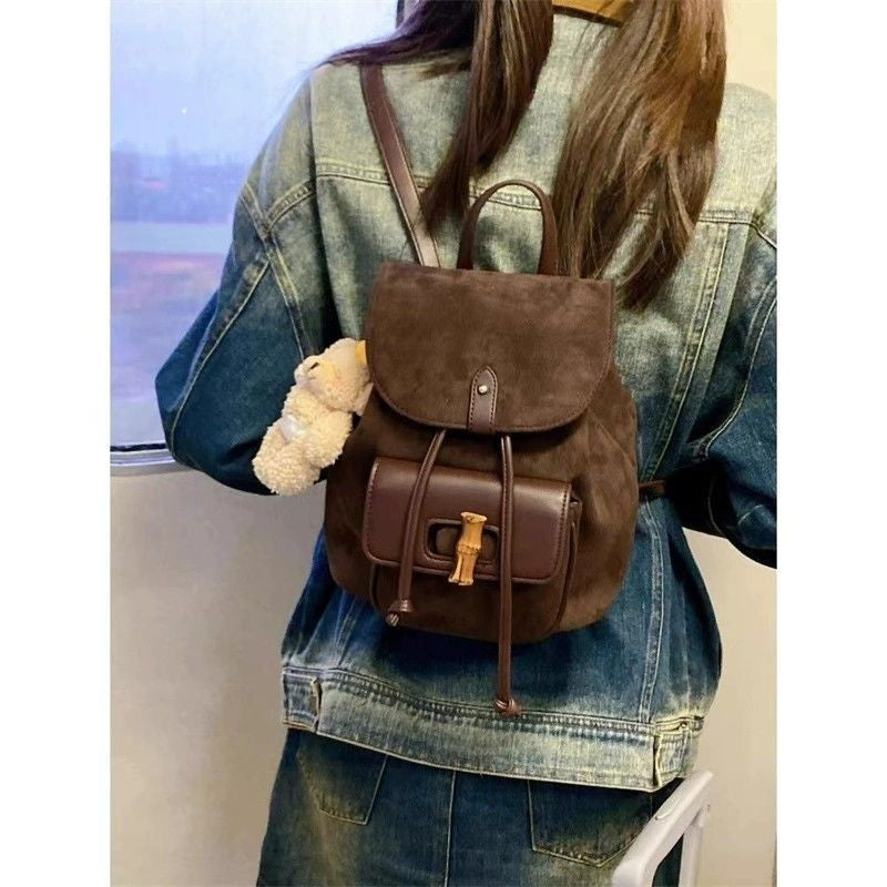 Vvsha Hot Girls Brown Mini Backpack Women New Retro Versatile Suede Chic Y2k Backpacks Female Vintage Casual Mochila Aesthetic