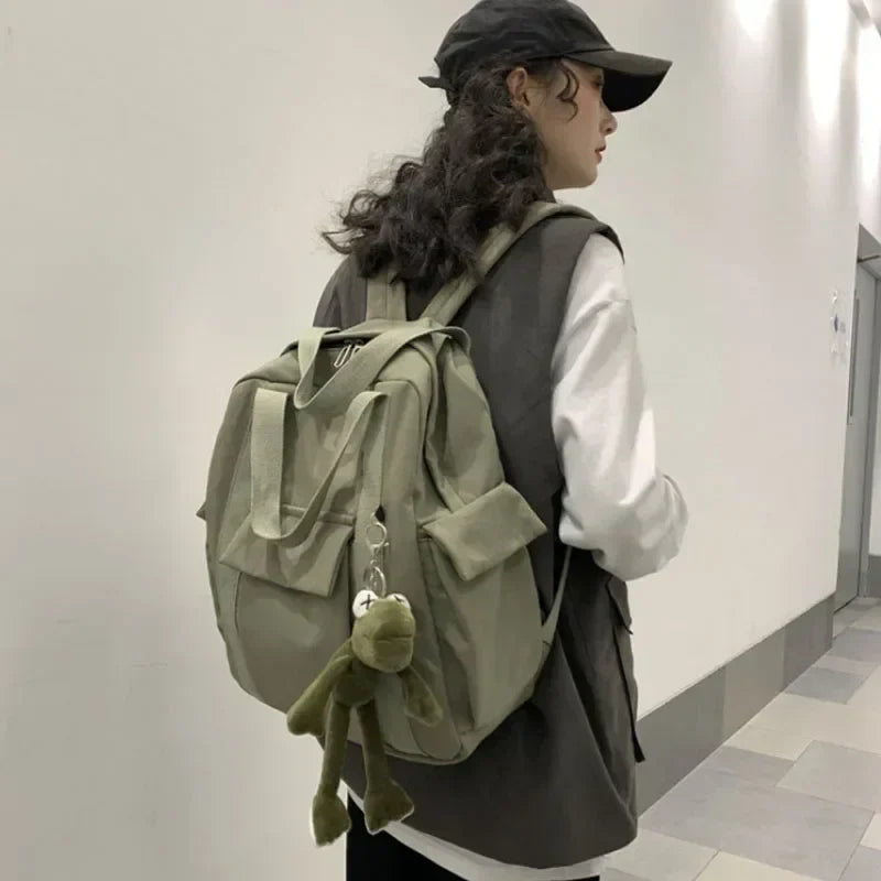 Vvsha Backpacks Women Korean Style Harajuku Multifunction Travel Large Capacity Backpack Retro Solid Waterproof Bag Students Preppy