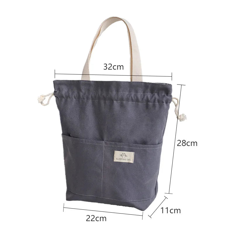 Vvsha Drawstring Canvas Insulated Lunch Bag Thicken Aluminium Foil Thermal Bento Box Tote Cooler Handbags Picnic Food Dinner Container
