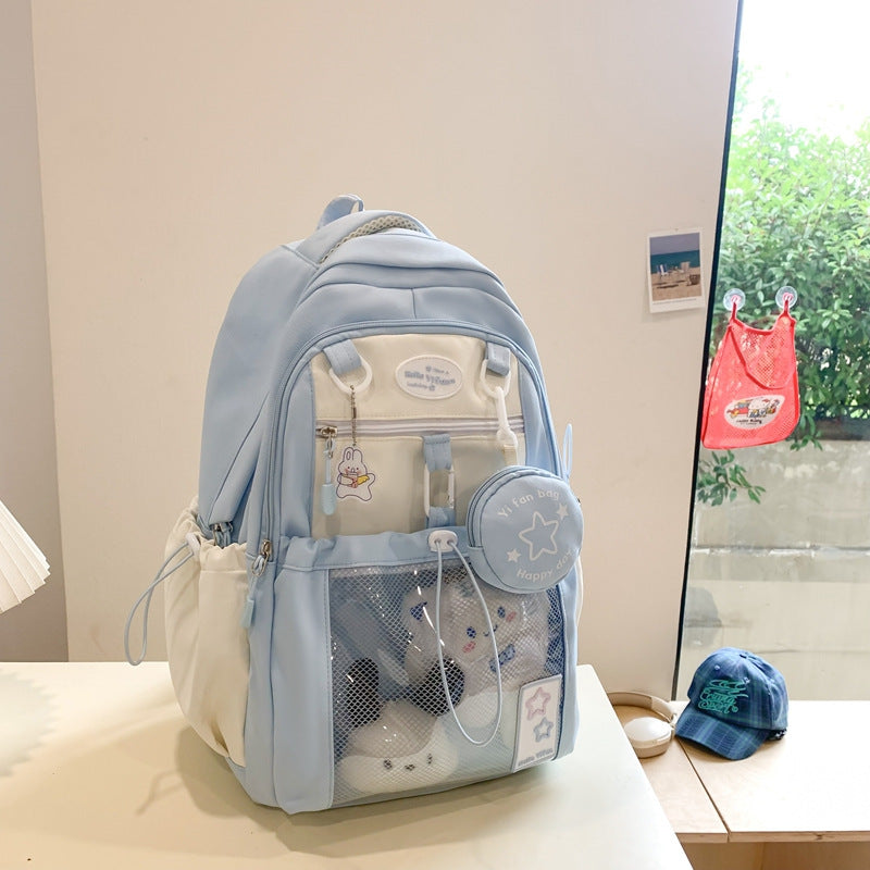 Vvsha Cute Nylon School Backpack for Girls Teenage Student Women Backpack Multi-Pocket Schoolbag Kawaii Laptop Book Bag Pack Mochila