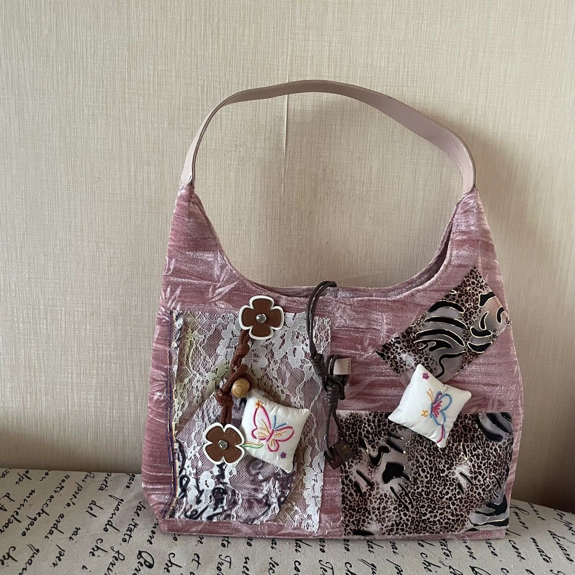 Vvsha Retro Fashion Patchwork Velvet Butterfly Leopard Print Handbag Shoulder Bags Large Capacity Storage Bag Women's Bag Purse