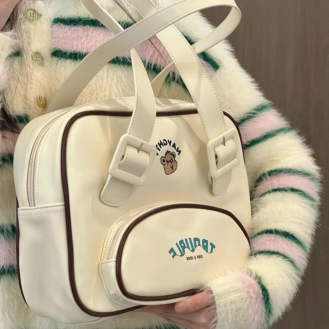 Vvsha Cute Bear Pu Leather Kawaii Fashion Retro College Style Old School Large Capacity Shoulder Underarm Bag Women Bag Handbag Purses