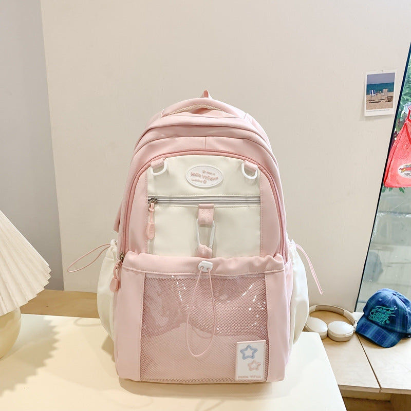 Vvsha Cute Nylon School Backpack for Girls Teenage Student Women Backpack Multi-Pocket Schoolbag Kawaii Laptop Book Bag Pack Mochila