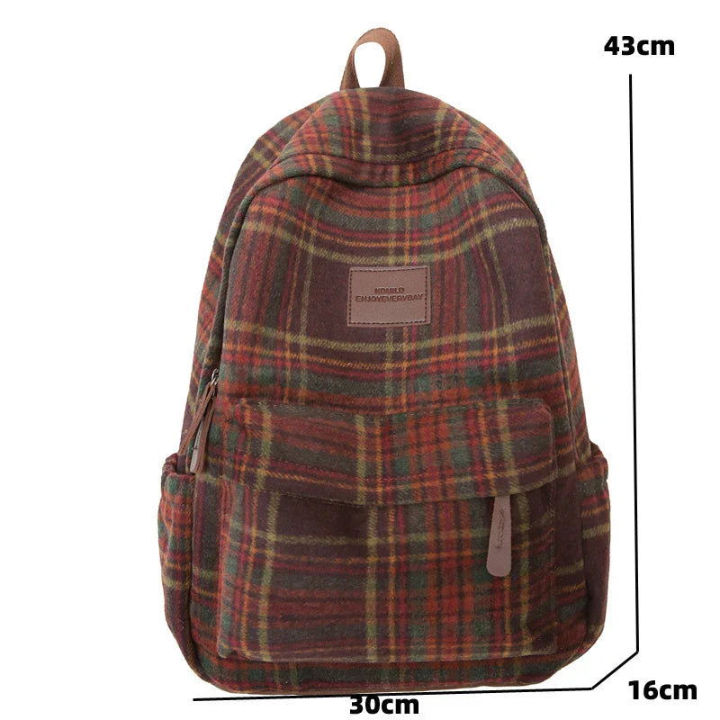 Vvsha 2025 Fashion Plaid Woollen Women Backpack Student Book Bag Backpack for Teenage Girls School Bags Large Capacity Travel Rucksack