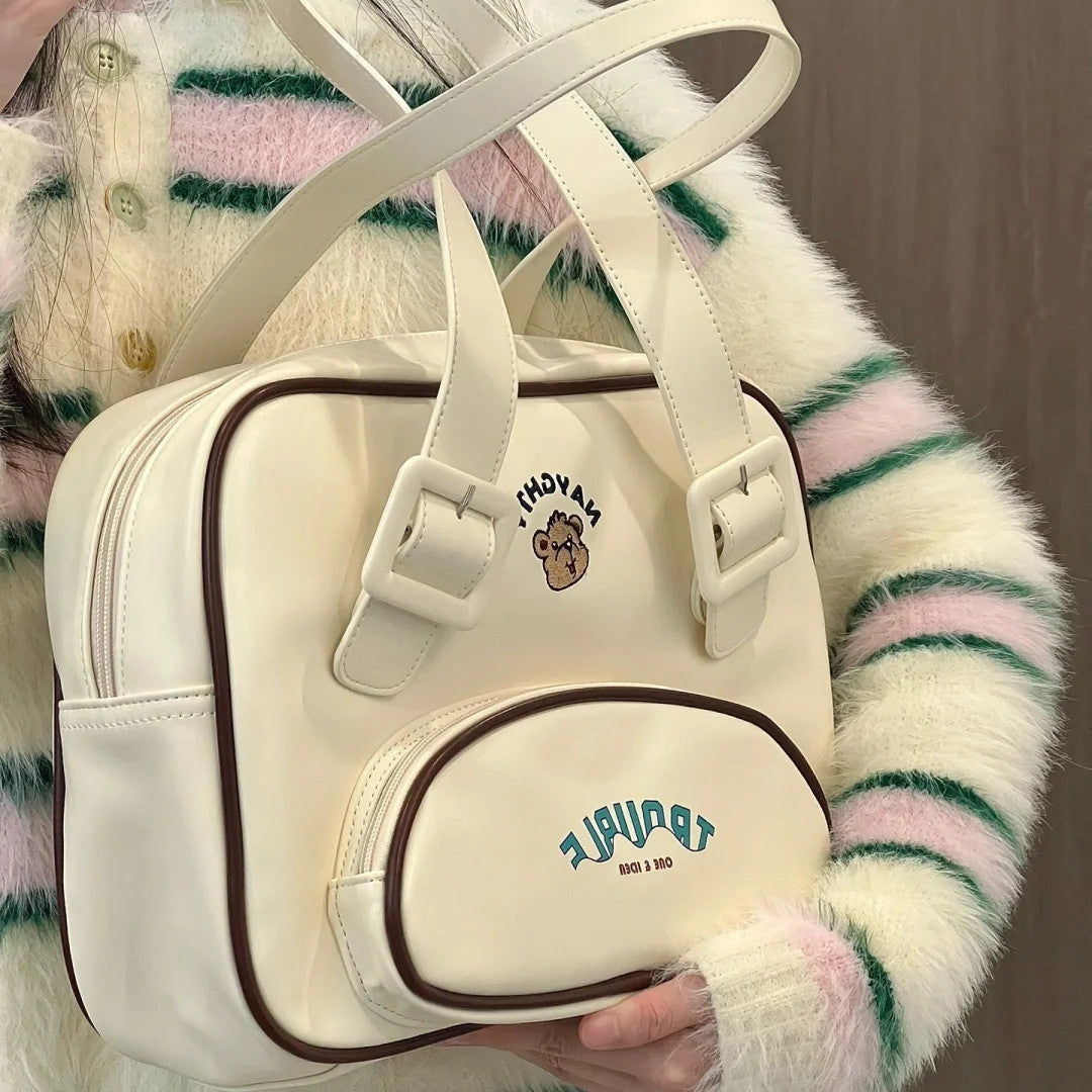 Vvsha Cute Bear Pu Leather Kawaii Fashion Retro College Style Old School Large Capacity Shoulder Underarm Bag Women Bag Handbag Purses