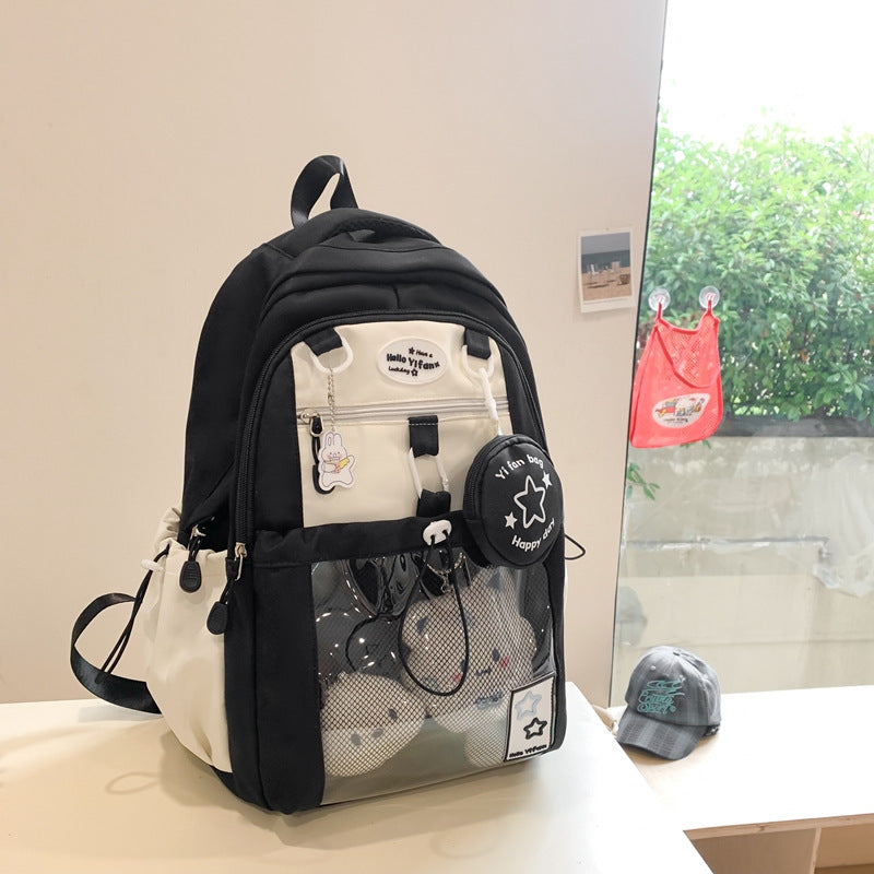 Vvsha Cute Nylon School Backpack for Girls Teenage Student Women Backpack Multi-Pocket Schoolbag Kawaii Laptop Book Bag Pack Mochila