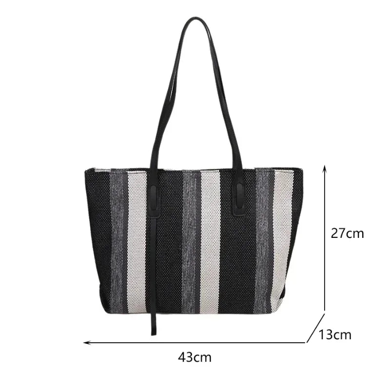 Vvsha Raffia Summer Bags for Woman 2025 Stripe Designer Shoulder Crossbody Shopper Storage Bag Women Casual Canvas Handbag Tote Bag
