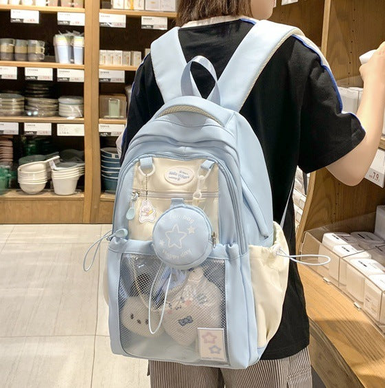 Vvsha Cute Nylon School Backpack for Girls Teenage Student Women Backpack Multi-Pocket Schoolbag Kawaii Laptop Book Bag Pack Mochila