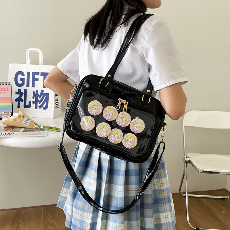 Vvsha Kawaii Patent Leather Handbags Women Transparent PVC Itabag Women Tote Bag New Japanese Shoulder Bag Women Small JK Bag ita bag