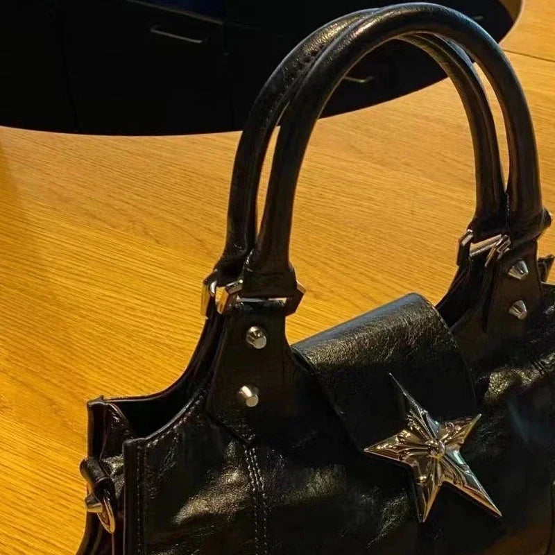 Vvsha Y2K Korean Gothic Star Girl Black Bag Aesthetic Vintage Fairy Grunge Punk Goth Purse Shoulder Handbags Bucket Tote Bags Women