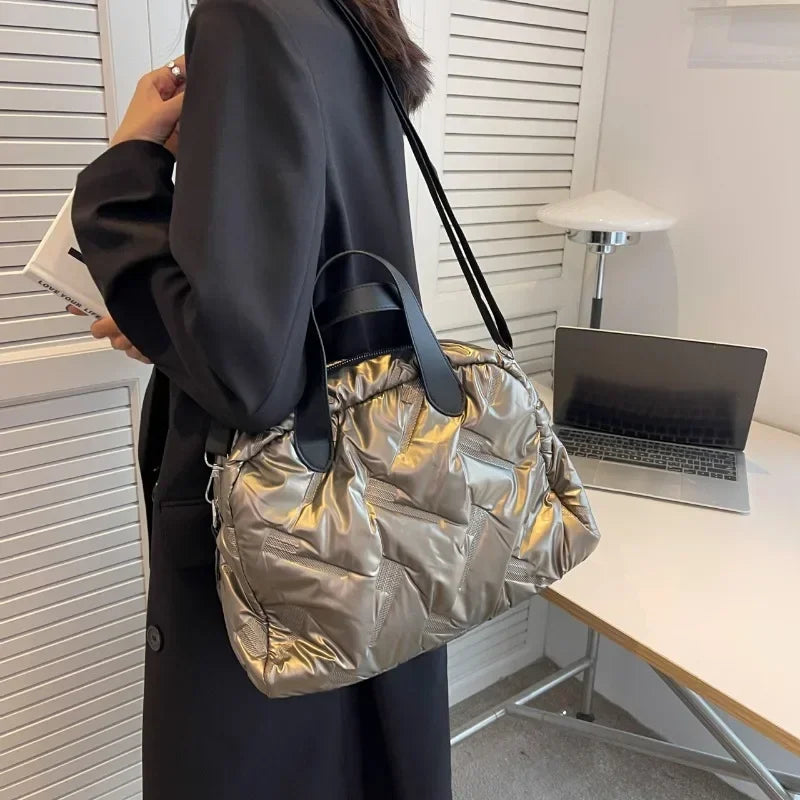 Vvsha Women Winter Shoulder Bags Space Down Bags Cotton Padded Puffer Large Fashion CrossbodyBag Female Puffy Clutch Christmas Bag