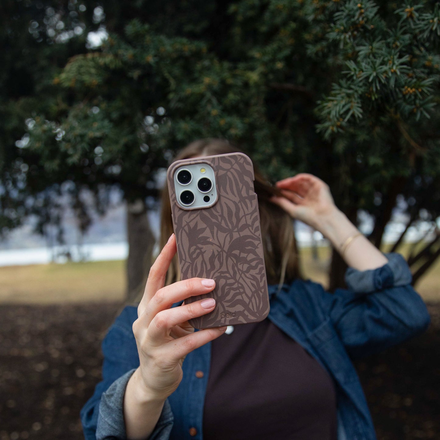 Chocolate Brown Rustic Leaves Samsung Galaxy S24+(Plus) Case