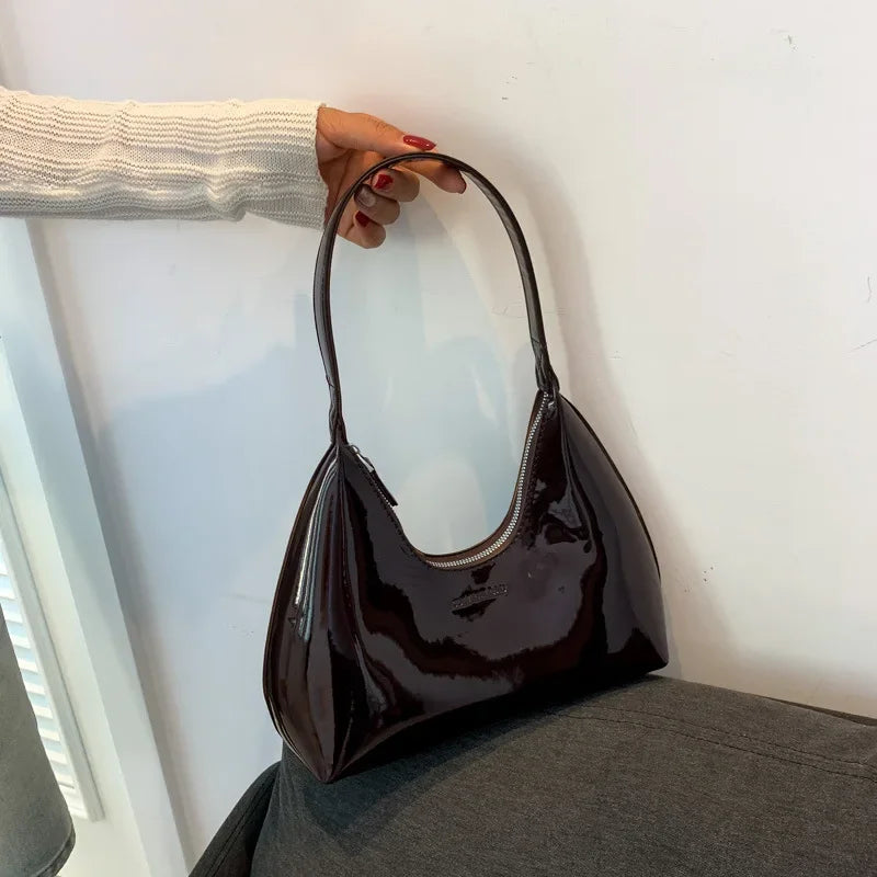 Vvsha Trendy Designer Solid Shoulder Bags for Women Handbags and Purses 2025 New Fashion Patent Leather Underarm Ladies Tote Bags