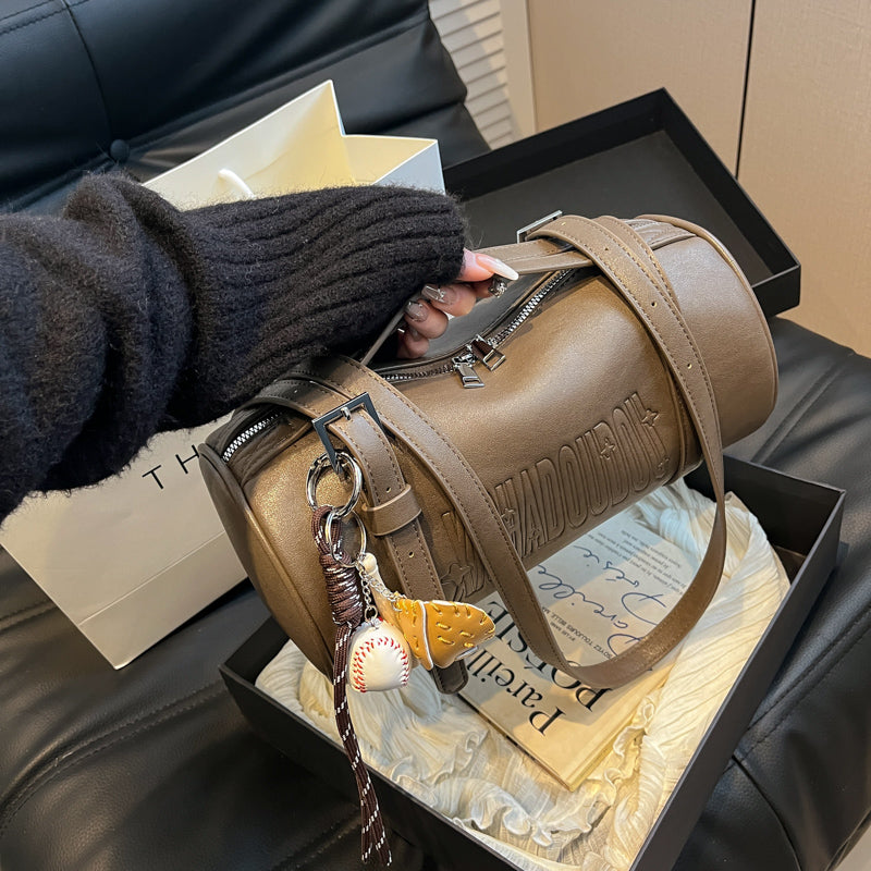 Vvsha Multifunctional Cylinder Shaped Shoulder Bags For Women 2025 Winter Latest Designer Handbags Luxury Cross Body Bag With Pendant