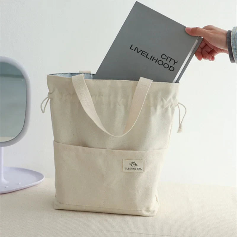 Vvsha Drawstring Canvas Insulated Lunch Bag Thicken Aluminium Foil Thermal Bento Box Tote Cooler Handbags Picnic Food Dinner Container