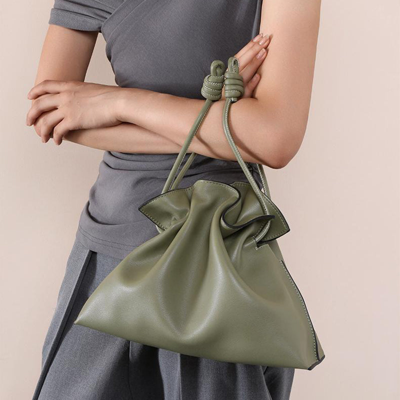 Vvsha Brand Luxury Drawstring Long Shoulder Bag Crossbody Pleated Design Cowhide Lucky Bag Female Fashion Clutch Bucket Bag Roomy Bags