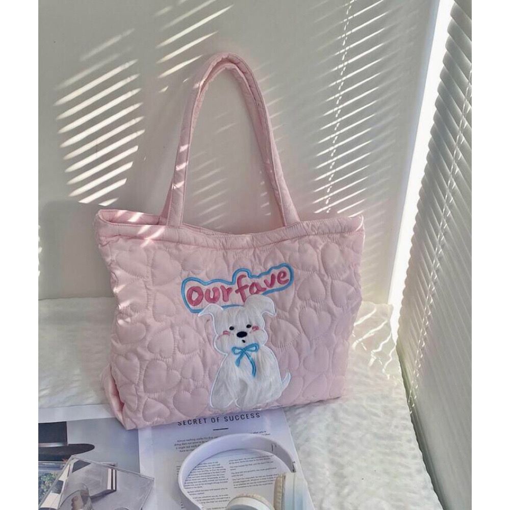 Vvsha Harajuku Pink Large Capacity Tote Bag Women Sweet Cute Puppy Embroidery Handbag Hot Girls Retro Shoulder Bags Aesthetic