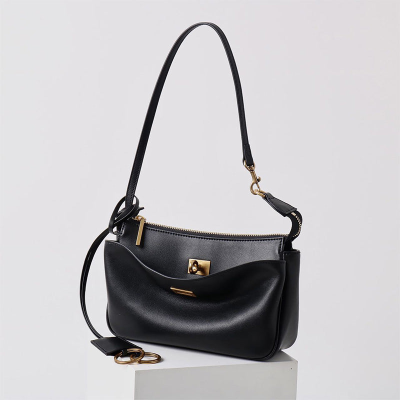 Vvsha Luxury Rodeo Women Shoulder Bags Cowhide Leather Brand Black Handbags For Women Fashion Gold Silver Buckle Design Underarm Bags
