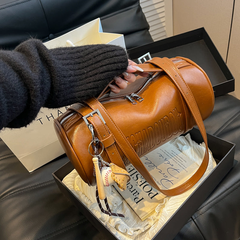Vvsha Multifunctional Cylinder Shaped Shoulder Bags For Women 2025 Winter Latest Designer Handbags Luxury Cross Body Bag With Pendant