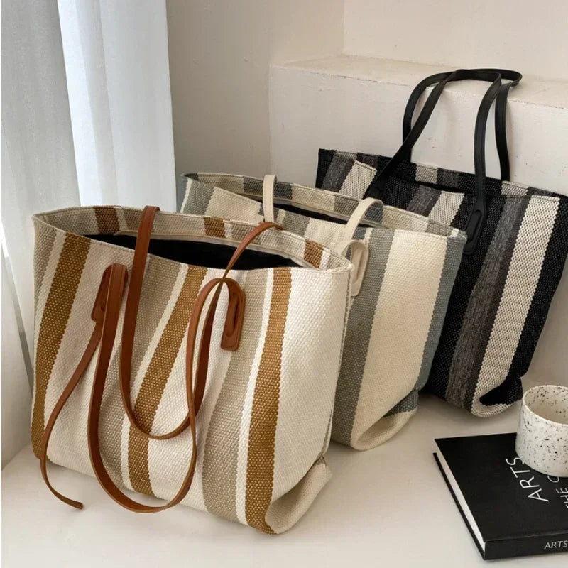 Vvsha Raffia Summer Bags for Woman 2025 Stripe Designer Shoulder Crossbody Shopper Storage Bag Women Casual Canvas Handbag Tote Bag